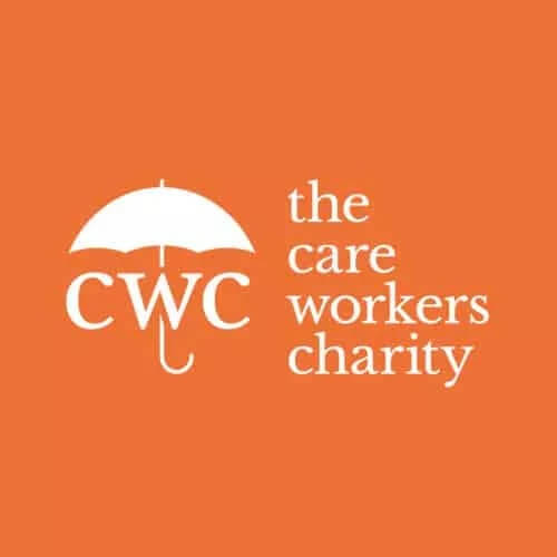 The care workers' charity logo on an orange background