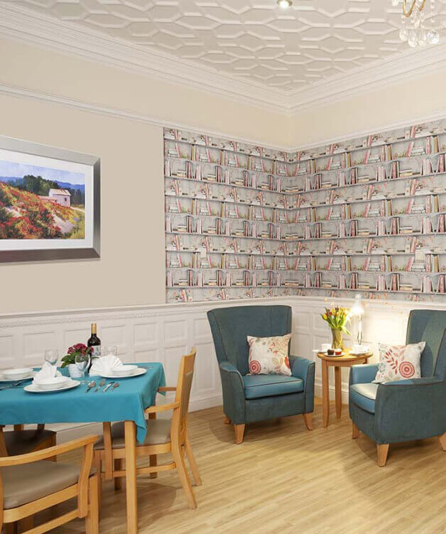 A Bourne House Nursing Home dining room with chairs